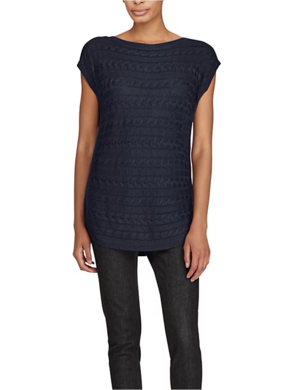 Ralph Lauren Navy Cable-Knit Cap Sleeve Tunic Sweater size M NWOT Boatneck
